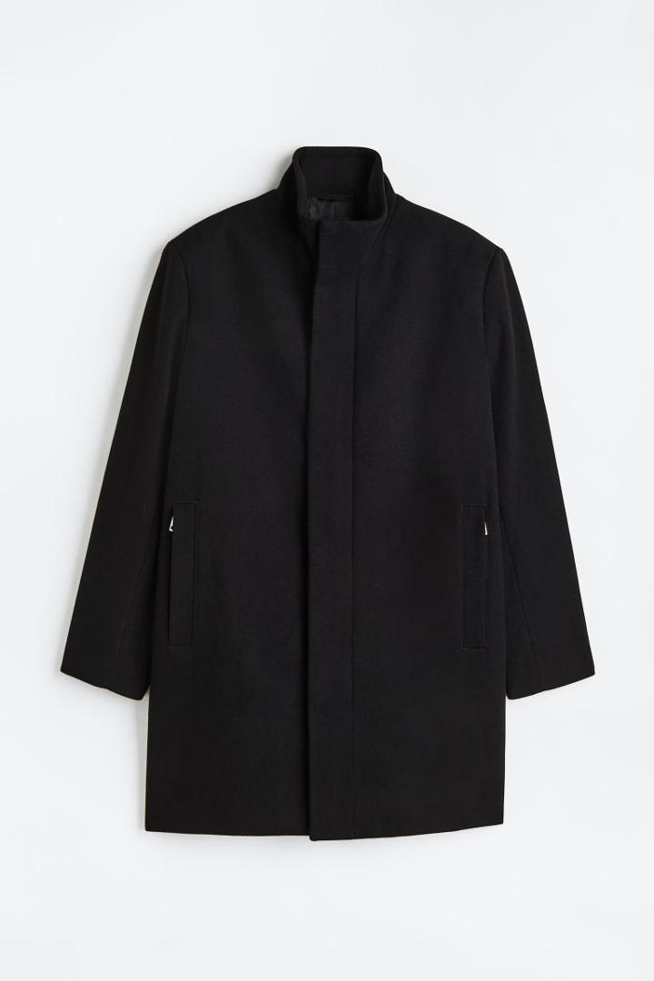 H & M - Wool-blend Chimney-collar Coat - Black