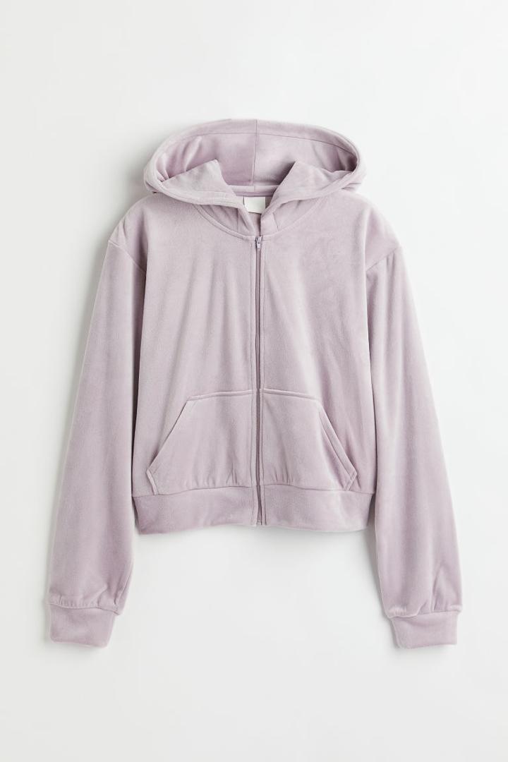 H & M - Velour Hooded Jacket - Purple