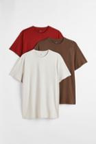 H & M - 3-pack Regular Fit Crew-neck T-shirts - Brown