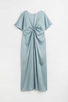 H & M - Mama Knot-detail Satin Dress - Turquoise