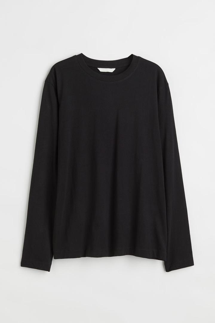 H & M - Long-sleeved Cotton Jersey Top - Black