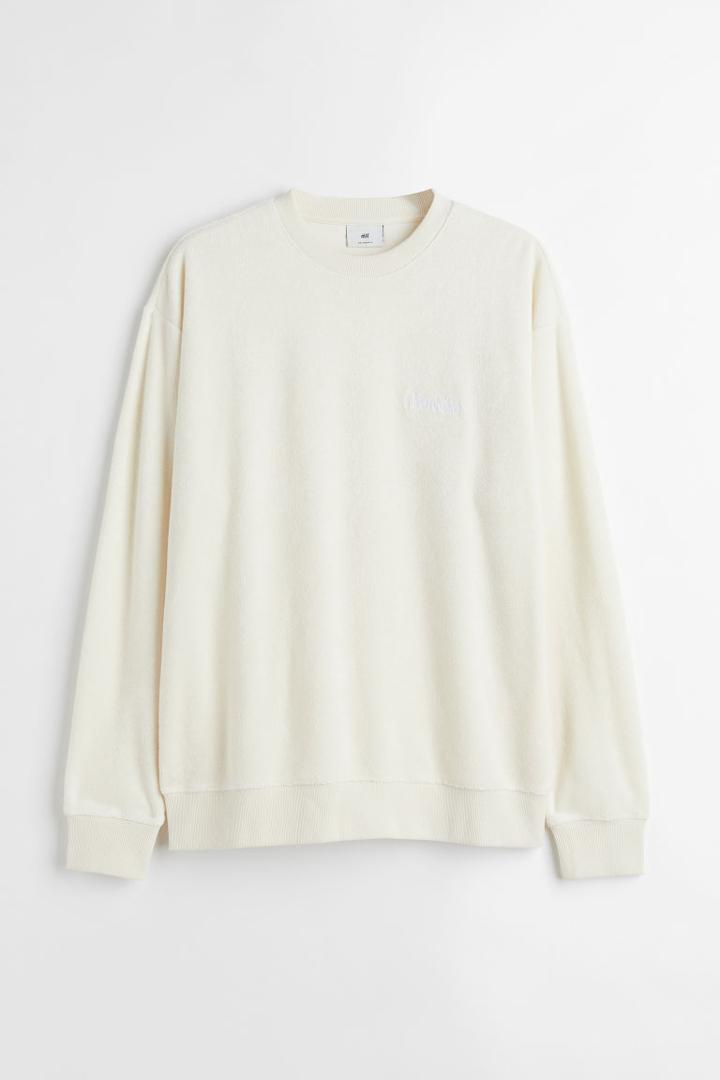 H & M - Relaxed Fit Terry Sweatshirt - White