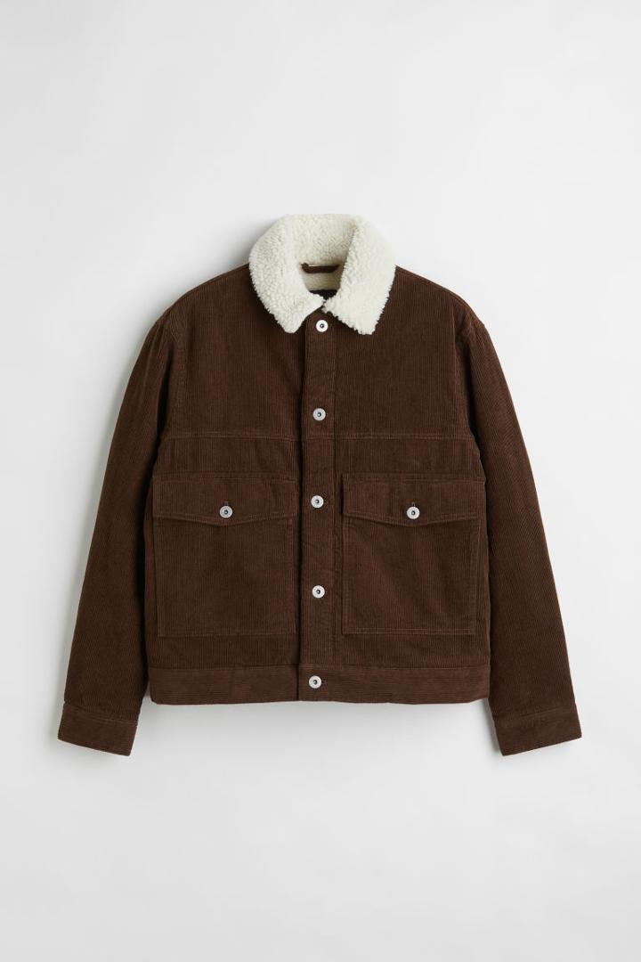 H & M - Pile-lined Corduroy Jacket - Brown