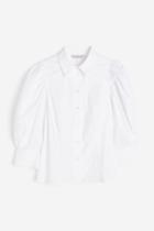 H & M - Puff-sleeved Poplin Blouse - White