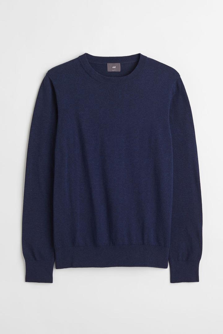 H & M - Slim Fit Fine-knit Cotton Sweater - Blue