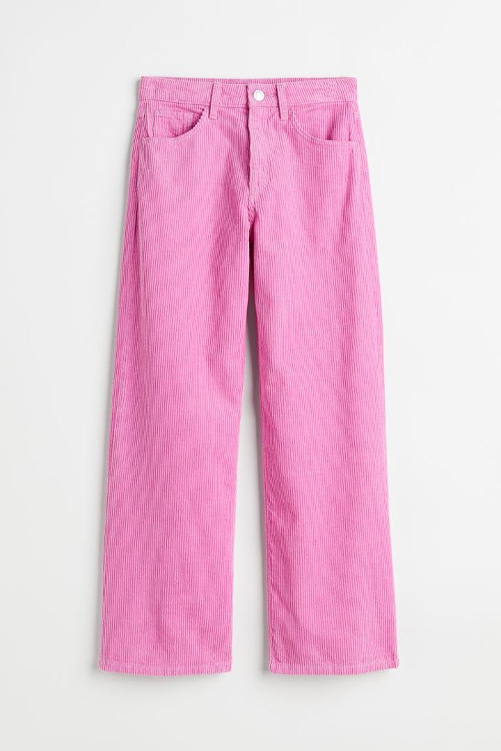 H & M - Wide Fit High Twill Pants - Pink