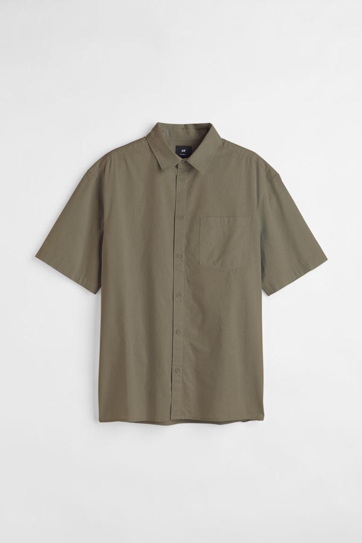 H & M - Relaxed Fit Short-sleeved Shirt - Green