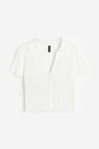 H & M - Rib-knit Top With Collar - White