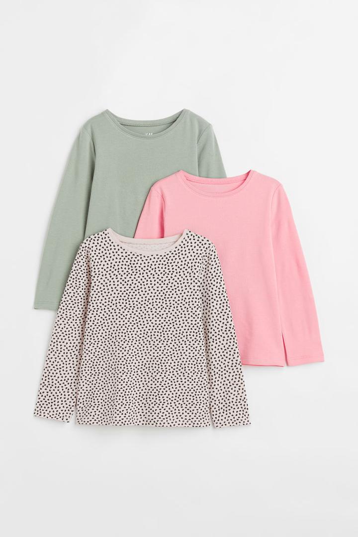 H & M - 3-pack Long-sleeved Tops - Green