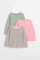 H & M - 3-pack Long-sleeved Tops - Green