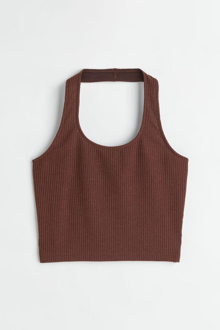 H & M - Rib-knit Halterneck Top - Brown