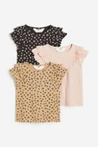 H & M - 3-pack Ribbed Tops - Beige
