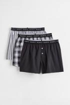 H & M - 3-pack Woven Cotton Boxer Shorts - Black