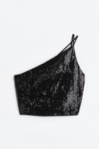 H & M - Sequined One-shoulder Top - Black