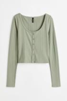 H & M - Button-front Ribbed Top - Green