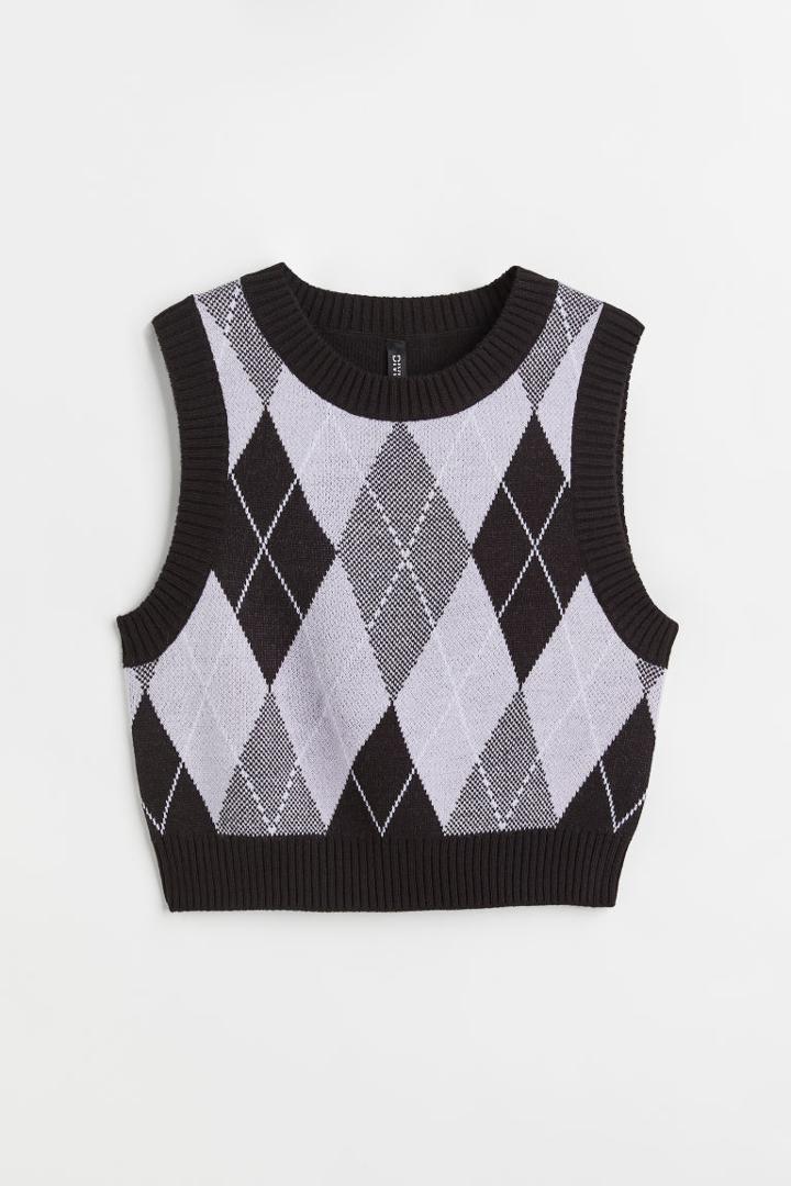H & M - Jacquard-knit Sweater Vest - Purple