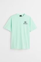 H & M - Regular Fit Printed T-shirt - Green