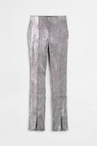 H & M - Glittery Slit-hem Pants - Gray