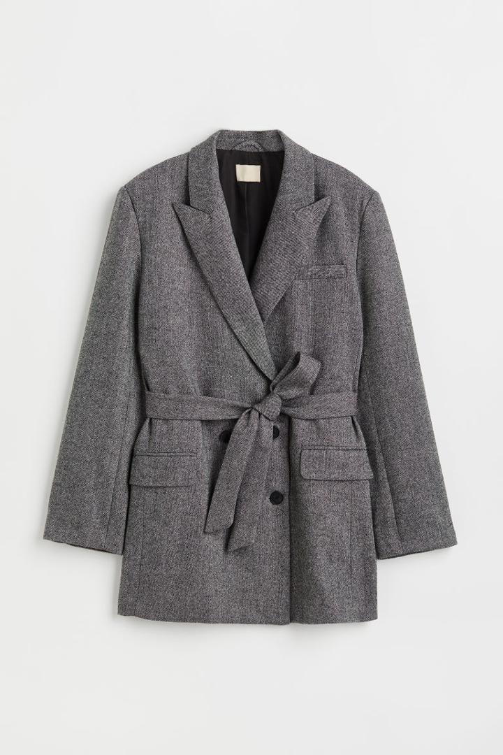 H & M - Long Double-breasted Jacket - Black