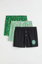 H & M - 3-pack Woven Cotton Boxer Shorts - Green