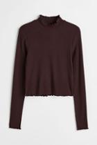 H & M - Ribbed Long-sleeved Top - Brown