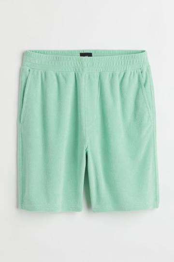 H & M - Relaxed Fit Knee-length Terry Shorts - Green