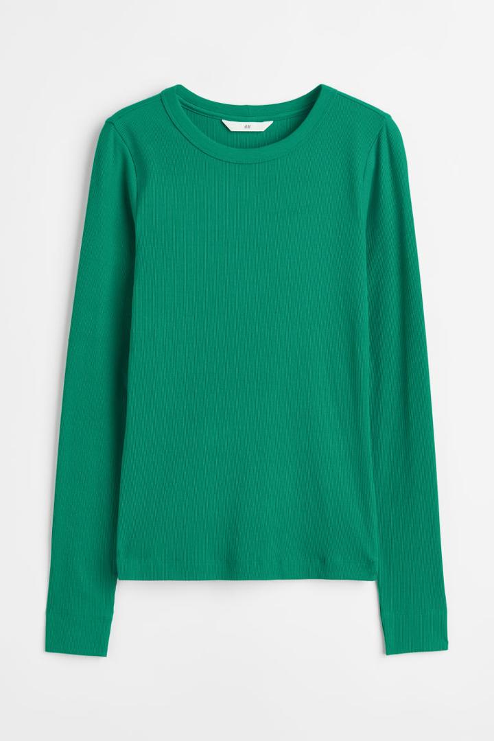 H & M - Ribbed Modal-blend Top - Green