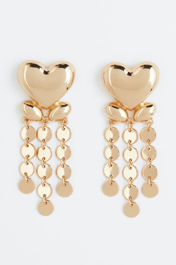 H & M - Heart-shaped Pendant Earrings - Gold
