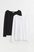 H & M - 2-pack Jersey Tops - Black