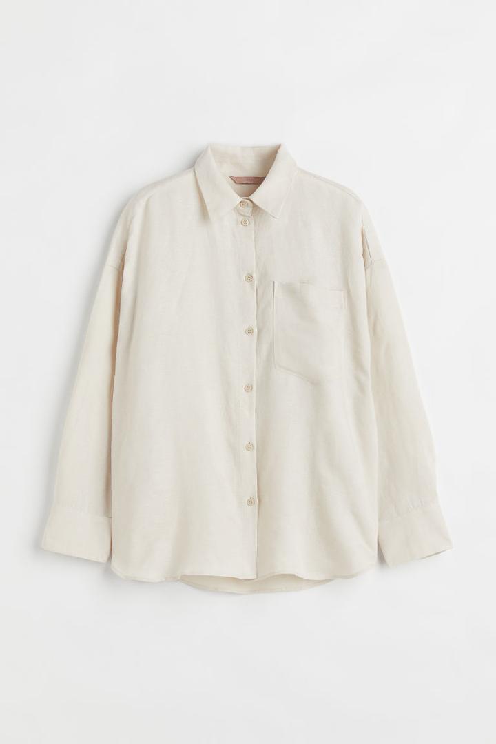 H & M - Oversized Linen-blend Shirt - Beige