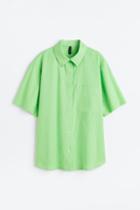 H & M - Short-sleeved Linen-blend Shirt - Green