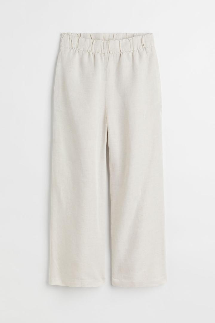 H & M - Wide-leg Linen-blend Pants - Beige