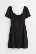 H & M - Tie-detail Ribbed Dress - Black