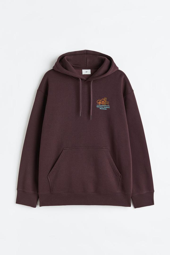 H & M - Relaxed Fit Printed Hoodie - Red