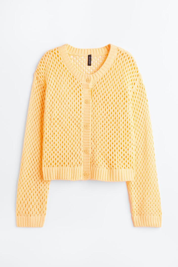 H & M - Hole-knit Cardigan - Beige