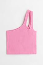 H & M - Ribbed One-shoulder Top - Pink