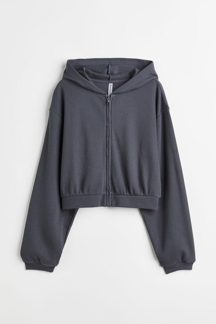 H & M - Waffled Jersey Hooded Jacket - Gray
