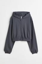 H & M - Waffled Jersey Hooded Jacket - Gray