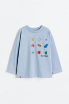 H & M - Long-sleeved Printed Shirt - Blue