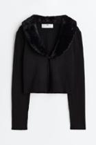 H & M - Fluffy-collared Cardigan - Black