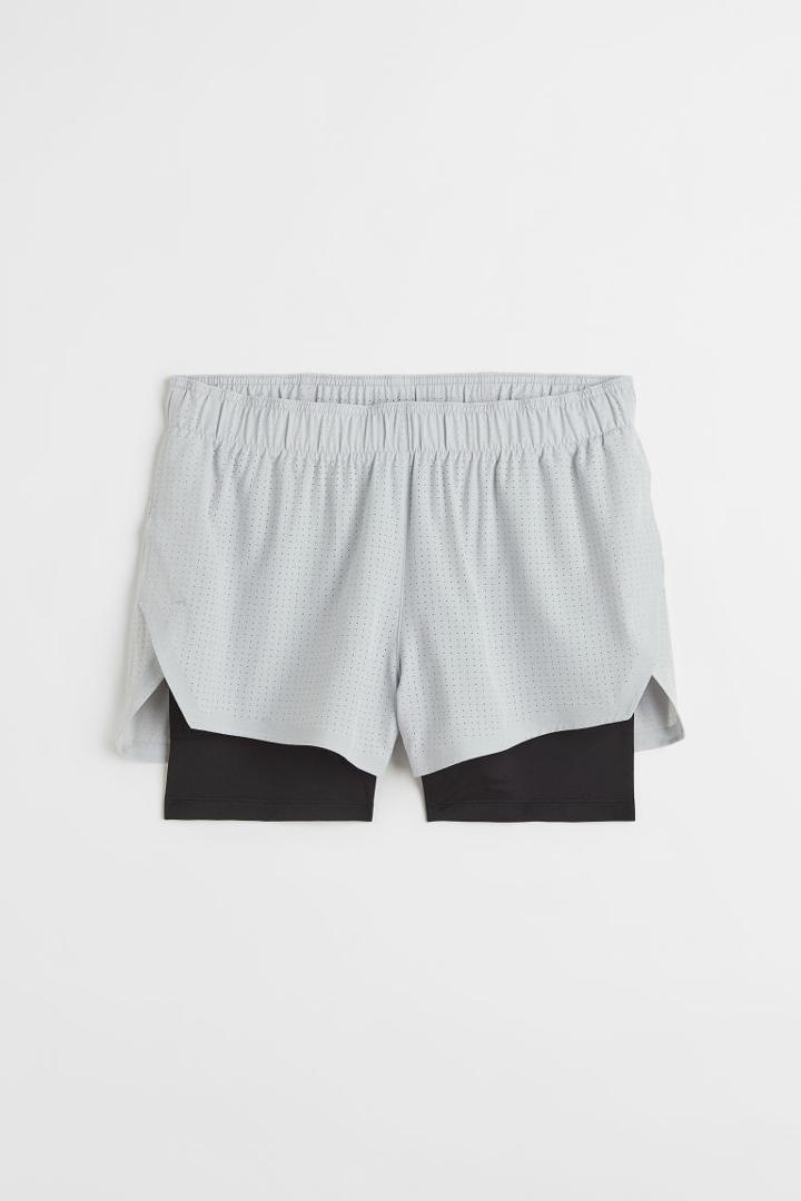 H & M - Regular Fit Double-layered Running Shorts - Gray