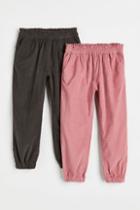 H & M - 2-pack Cotton Corduroy Joggers - Gray