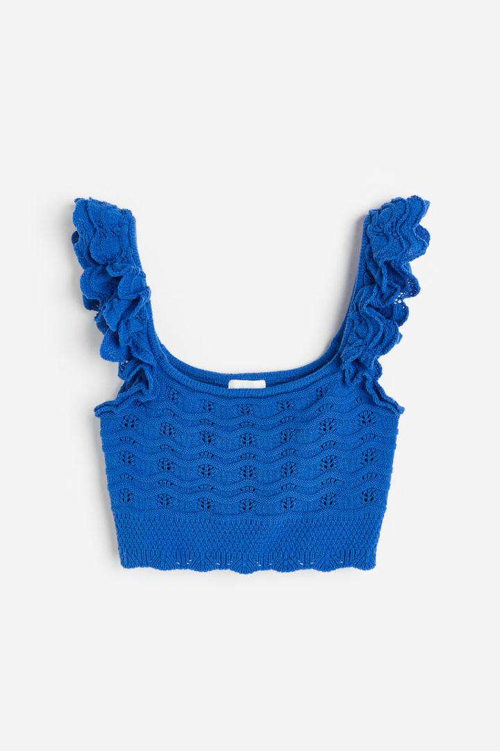 H & M - Crochet-look Crop Top - Blue