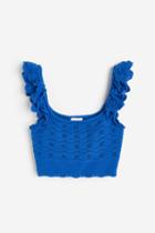 H & M - Crochet-look Crop Top - Blue