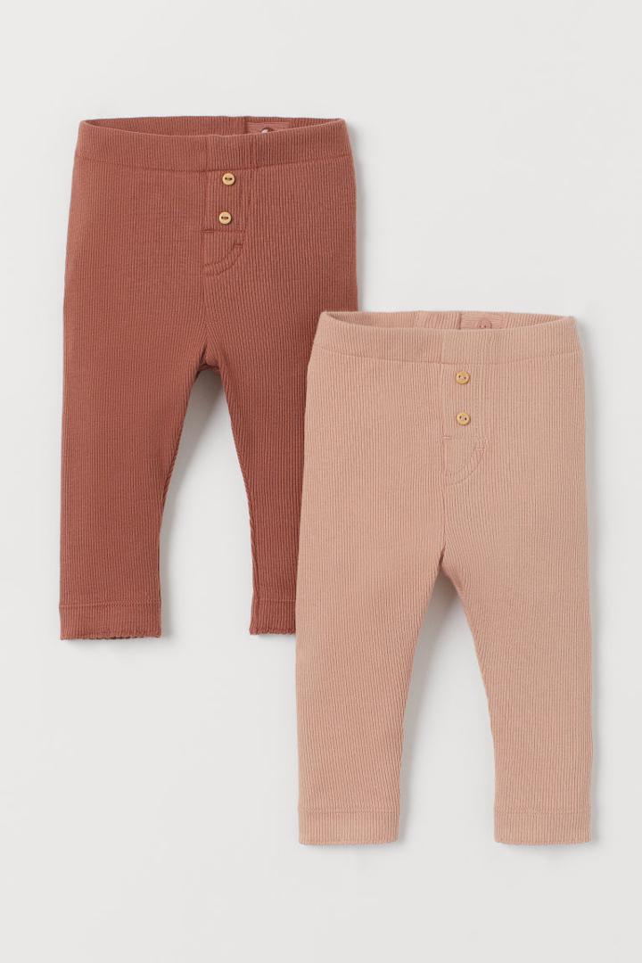 H & M - 2-pack Ribbed Leggings - Orange