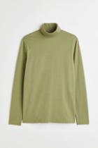 H & M - Slim Fit Cotton Turtleneck Shirt - Green