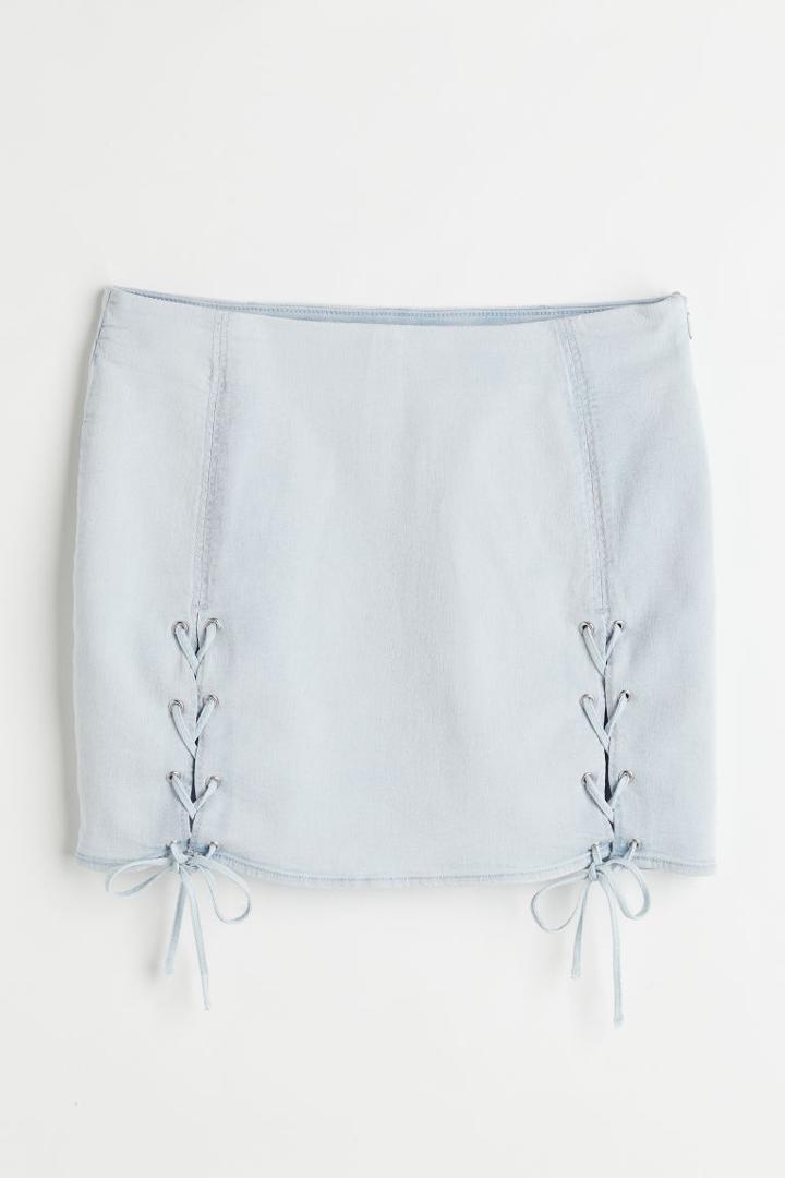 H & M - Lacing-detail Denim Skirt - Blue