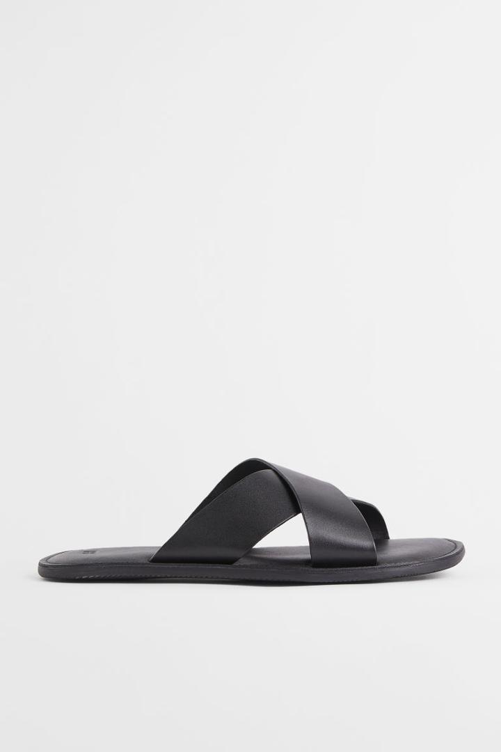 H & M - Leather Slides - Black