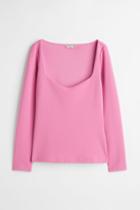 H & M - Fitted Jersey Top - Pink