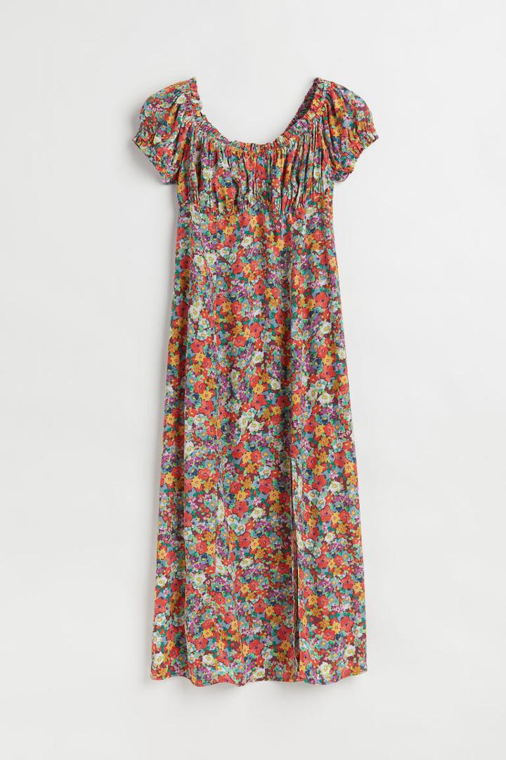 H & M - H & M+ Floral Puff-sleeved Dress - Red